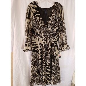 Women's Eva Blue Black And Cream Floral Long Sleeve Dress Size 16